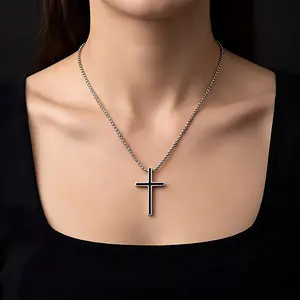 Women's Stainless Steel Long Multilayer Cross Necklace - Geometric Crucifix Design, Inspirational Chain Jewelry, Fashionable Accessory, Minimal Christian Faith Gift for Women, Necklaces For Women, Long Necklaces