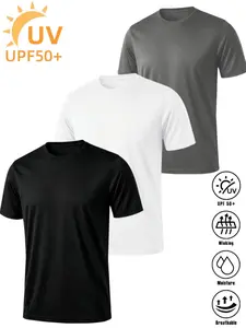 3 Pack UPF 50+ Sun Protection Women and Men's Short Sleeve T-Shirt Quick Dry Rash Guard Shirt Athletic Running Swim Top Tee Performance Water Shirts Hiking Activewear Outdoor Breathable T-shirt for Athletic Fishing Swimming Fathers day gift #Summervibes