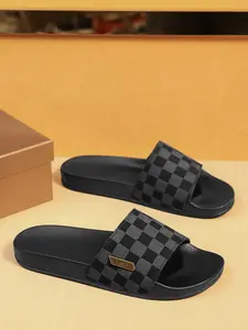 Men's Fashion One-Click Slip-On Slippers, High-Quality Plaid Design, Boho Style, Durable Daily Wear, All Season Shoes, Casual Outdoor & Home Use