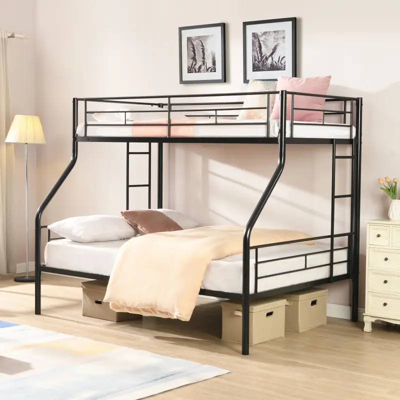 Bellemave Double Size Full Metal Bunk Bed - Sturdy Steel Frame, Modern Design, No Box Spring Needed, Large Storage Space, Easy Setup, 65.00 inches, 93.50 lbs, No Fire Safety Label, 78.7"x56.3" Saving Space Indoor Bed Frame, Comfortable, Assembly Required