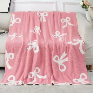 50" x 60" Bed Throw Blanket, Bow  Throw Blanket for Home Decor and , Microfiber Blanket Bow Blanket Plush Bedding, Soft Cozy Fluffy Throw Blankets for Couch, Sofa (F)