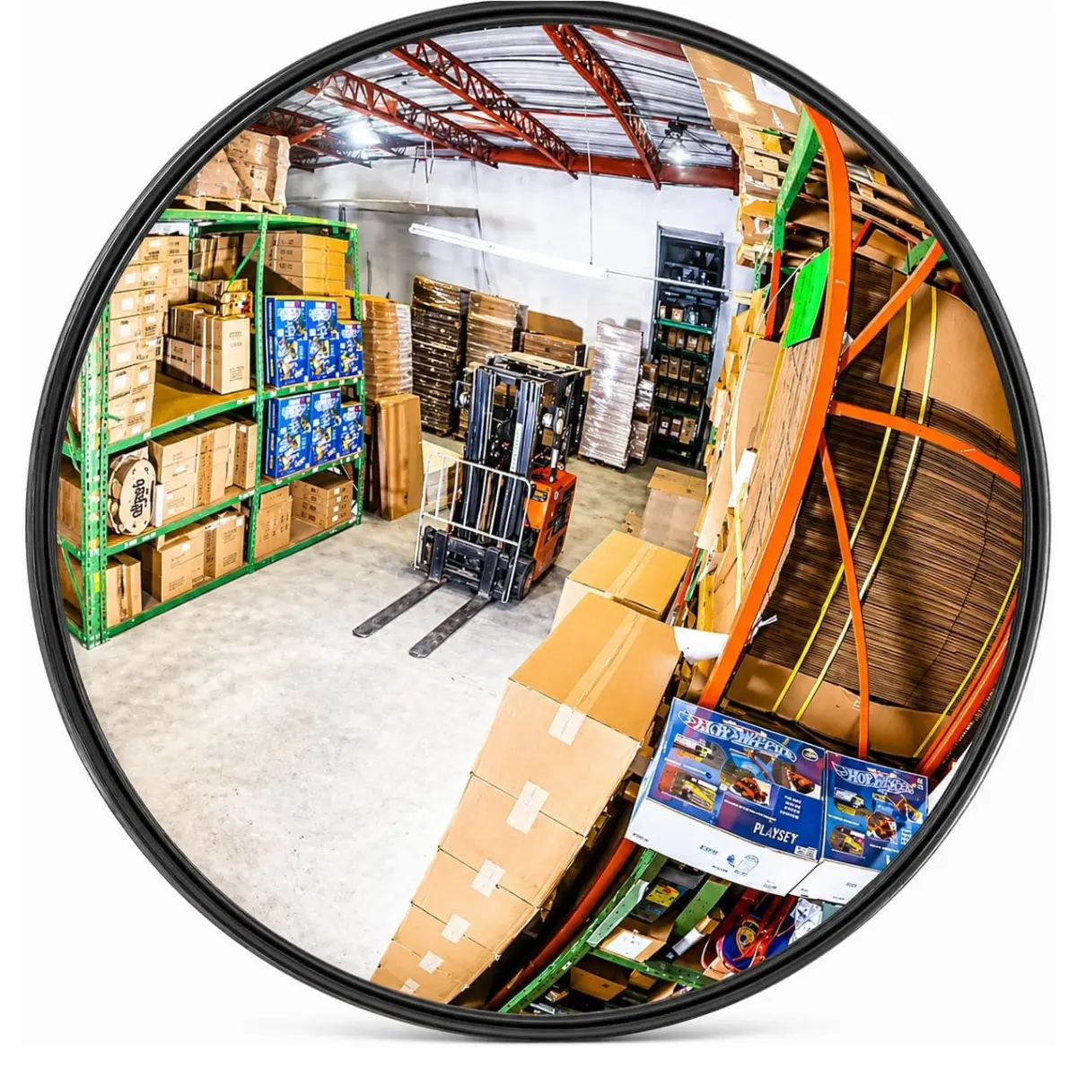 12” Acrylic Convex Mirror, Round Indoor Security Mirror for the Garage Blind Spot, Store Safety, Warehouse Side View, and More, Wall Mirror for Personal or Office Use - Vision Metalizers,Black