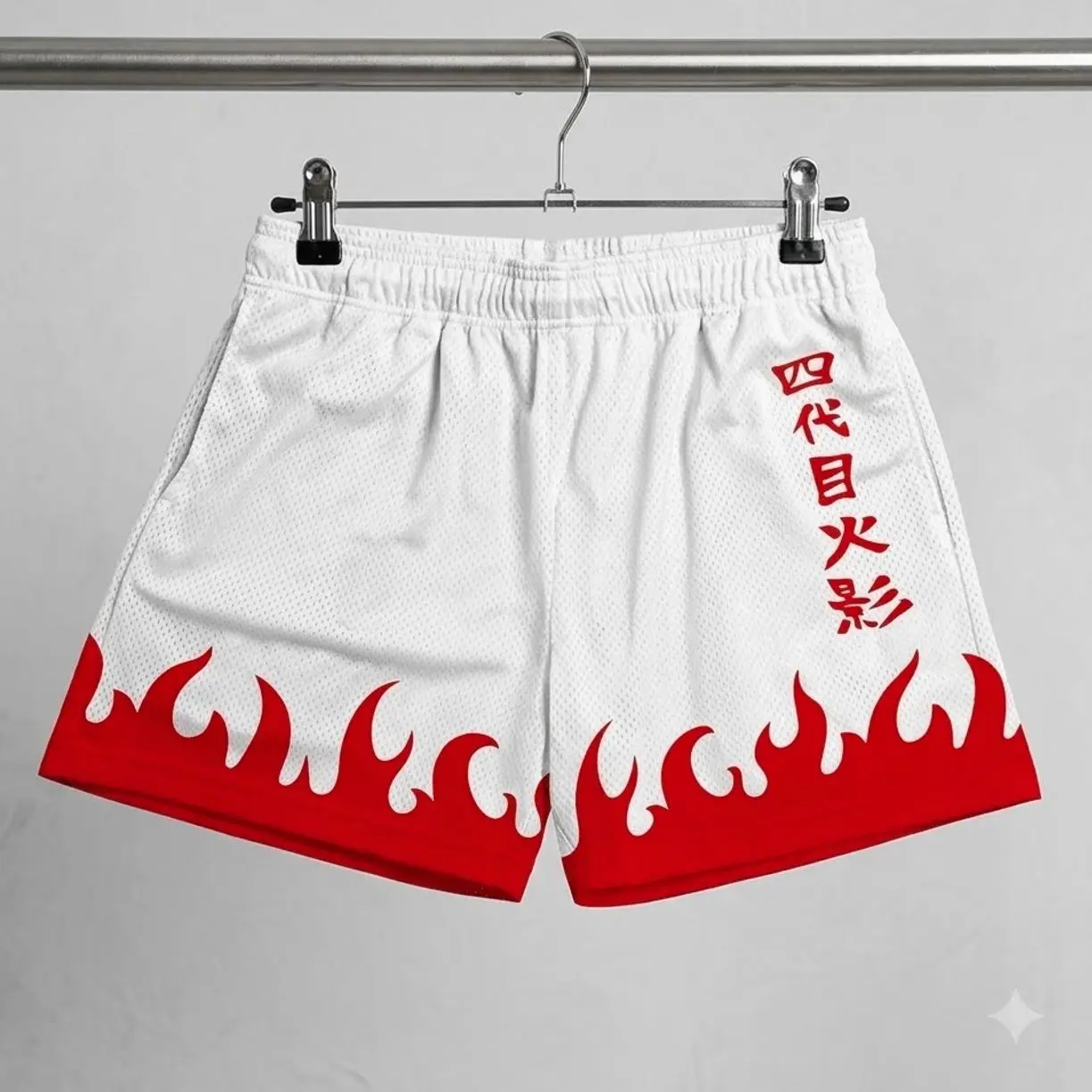 Minato Namikaze Inspired Premium Men's Graphic Mesh Shorts – Fourth Hokage Cloak Anime Athletic Shorts with Four Pockets, Lightweight Breathable Basketball & Gym Streetwear
