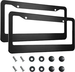 2PCS Matte Black License Plate Frames – Premium Rust-Proof Aluminum Car Tag Holder with Screws, Universal Fit Auto Accessories