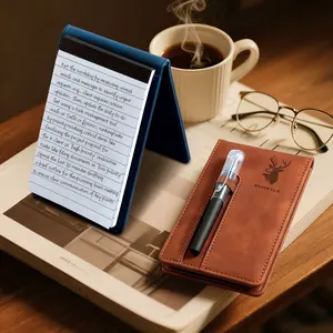 A7 PU Leather Pocket Notebook with Pen, Lined Pages 50 Sheets, Mini Hardcover Diary for Work, Office, Business, Students