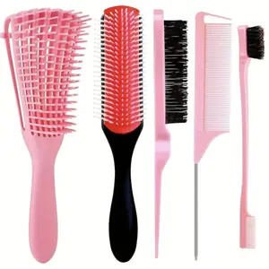 Hair Styling Tool Set, 5 Counts/set Teasing Hair Brush & Pointed Tail Comb & Double Sided Control Hair Brush &, Professional Hair Care & Styling Tools Hair Styling Combs for Women