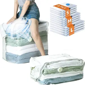 15 Pack Vacuum Storage Bags, Cube Space Saver Bags Combo (5 Large + 5 Medium + 5 Small), Vacuum Seal Bags for Bedding, Clothing, Comforters, Blankets, Closet Oragnizer and Storage