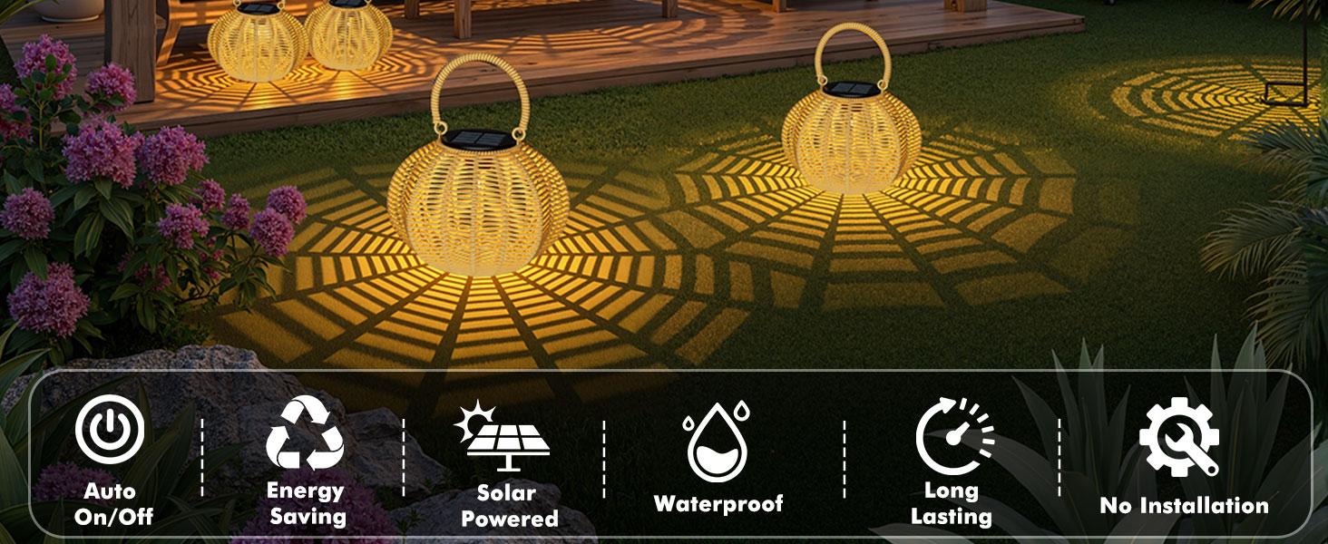 Solar Garden Light, 2 Pack Solar Handmade Woven Rattan Pumpkin-shaped Lantern, Outdoor Solar Garden Light, Waterproof Solar Light, Suitable for Patios, Yards, Porches, Pathways, Decorative Lighting