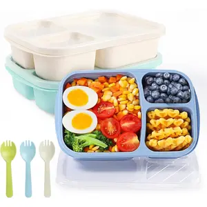 Bento Box Adult Lunch Box - 3 Pack,3-Compartment Leak-Proof Bento Boxes Ideal Portion Sizes for  ,   Storage Snack Containers,Microwave and Dishwasher Safe & -Safe Materials (blue)