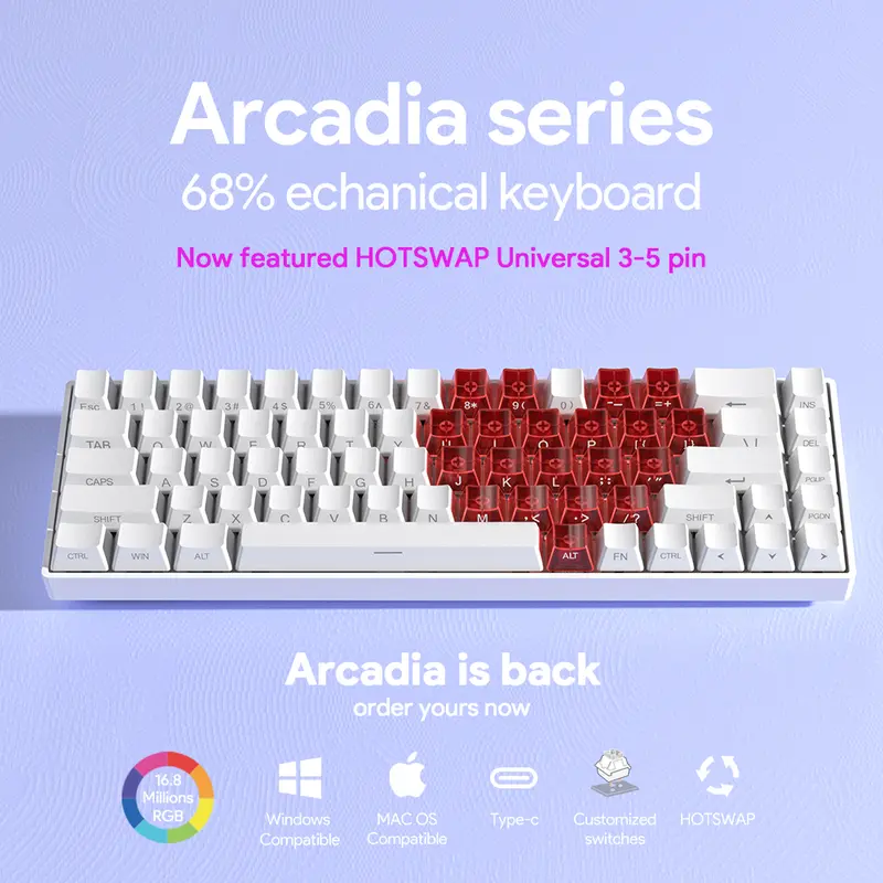 FURYCUBE x ZIFRIEND TK68 Ergonomic 60% Mini Gaming Keyboard, 68