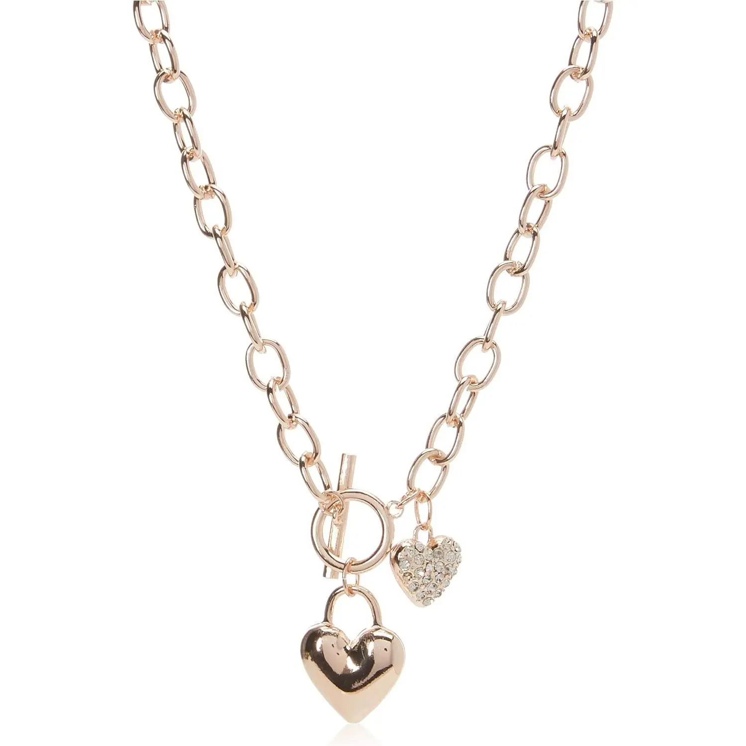 Rose-Gold-Tone Heart Lock Charm Toggle Chain Necklace