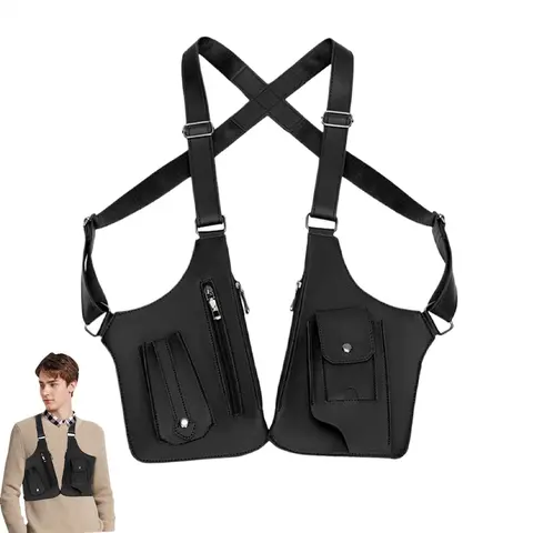 Double Shoulder Armpit Bag for Men and Women Hidden Anti-Theft Underarm Holster Crossbody Bag with Adjustable Strap Lightweight Chest Wallet Pouch for Travel and Daily Carry Brown