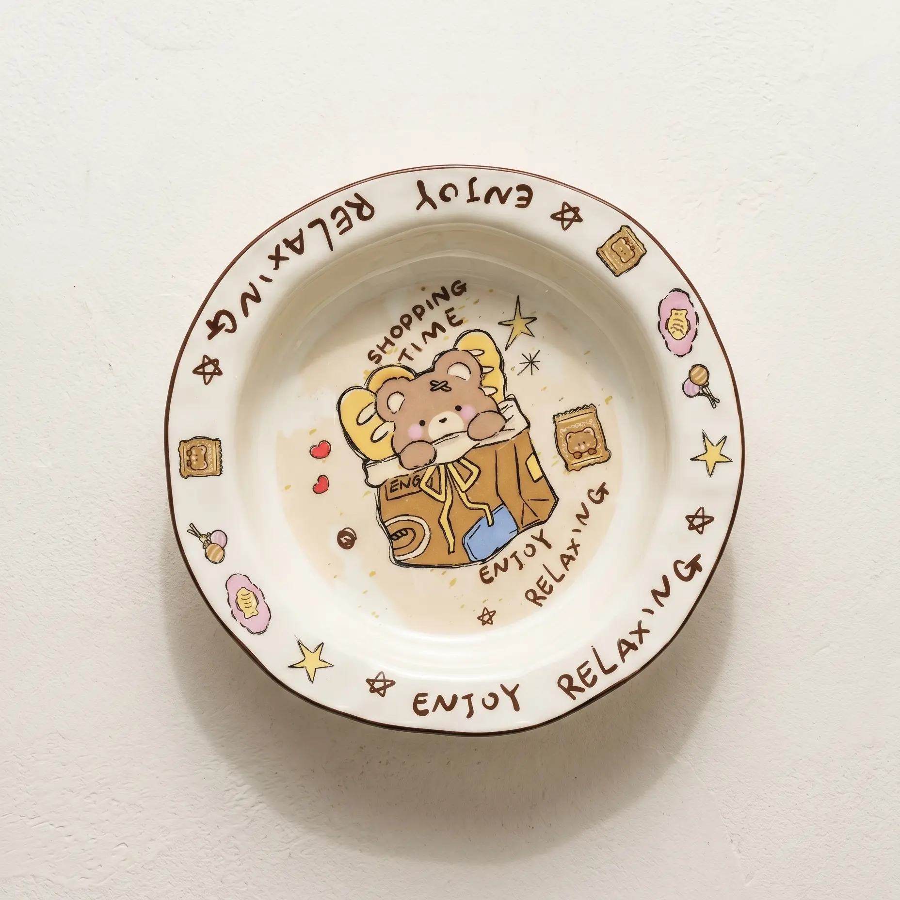 Handmade Ceramic Cartoon Bear Soup Plate - 8-in Kitchenware, Decorative Serving Plates, Food Tableware for Casual Use