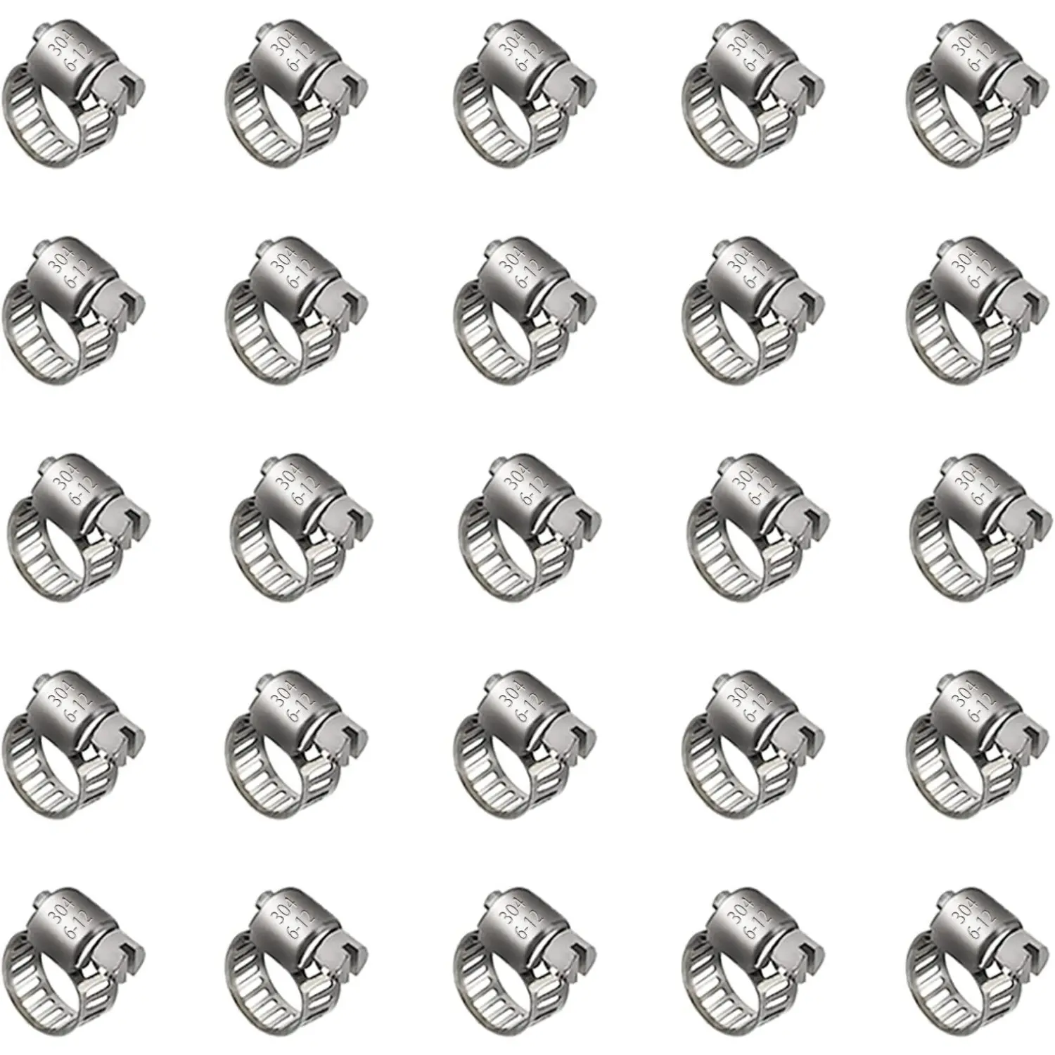 25-Pack Stainless Steel Worm Gear Hose Clamps, 0.25in-0.5in Pipe Clamps for Home Improvement Dryer Repair, Watering & Irrigation Tubing, Clamp Pipe Clamps