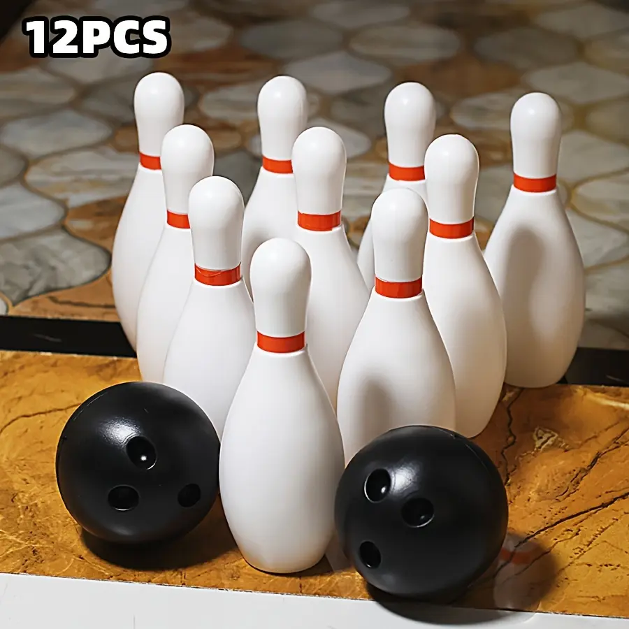 Unisex 12Pcs Classic White Bowling Toy Set - 10 Pins + 2 Balls, Indoor Sports Toy for Kids Ages 3-6, Family Interactive Knockdown Game, Ideal Christmas & Halloween Gift
