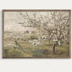 Spring Blossom Tree Oil Painting, Vintage European Art, Wall Art for Home Living Room Bedroom Decor, Art Wall Decoration, Decorative Artwork, Ornaments