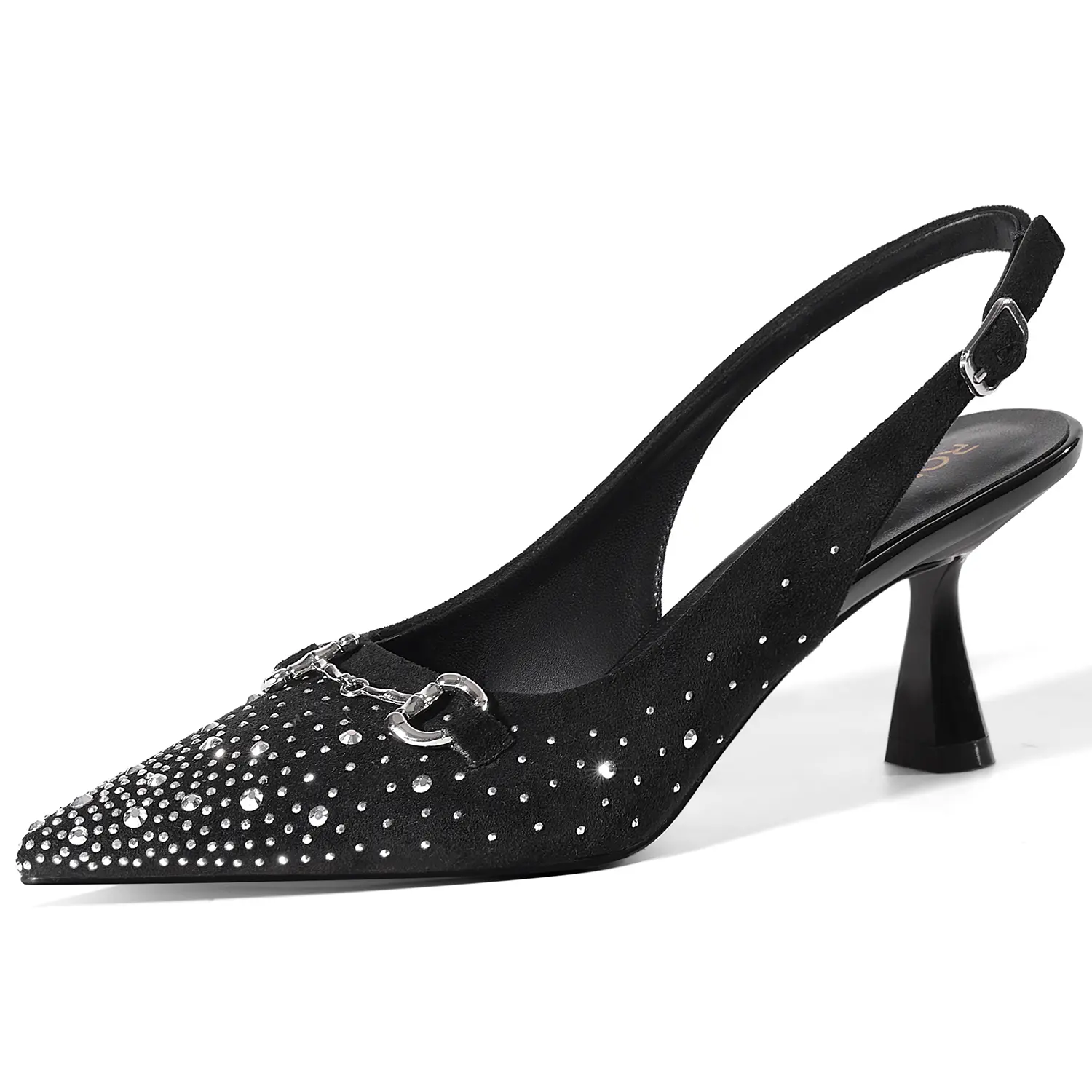 RONILURN Women's Glitter Rhinestone Kitten Heel Closed Pointed Toe Slingback Sandals, Fashion Footwear for Wedding-Party, Casual Street Occasions
