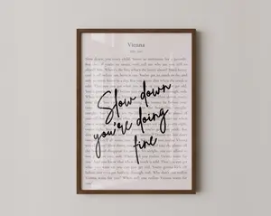 Slow Down YouRe Doing Fine Billy Joel Lyric Print, Vienna Song Poster, Motivational Quote Wall Art, Music Typography Decor
