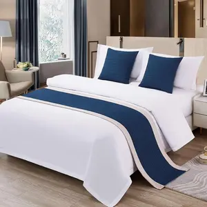 Blue Striped Seersucker Pattern Textured Quilted Bed Runner 102 x 20 Inch, Decorative Bed Scarf for King Bed, Decor for Hotel Bedroom, 1 Piece