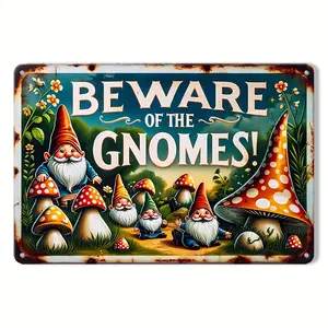 Beware Of Gnomes" Vintage Tin Sign - 7.9"X11.9" |   Perfect For Home, Garden, Garage, Cafe, Bar Decor & More |   Durable Iron Wall Hanging