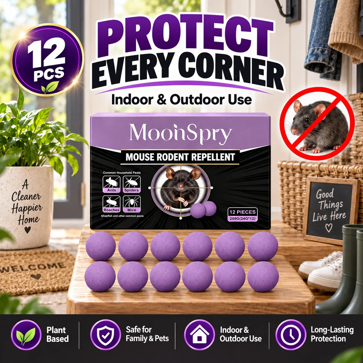 12PCS Rodent Repellent Balls for Home, Mouse & Rat Scent Deterrent, Easy-Use Pest Repellent for Kitchen, Garage, Attic, Pantry, Basement, Shed & Storage Areas