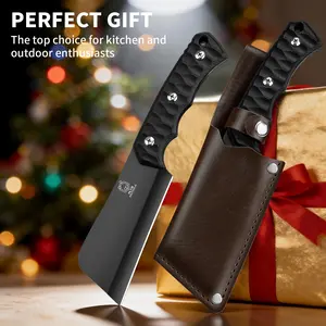 Mini Cute Black Kitchen Steak Knife with Ergonomic Handle, Portable Outdoor Camping Knife with Sheath Cover, Perfect Chritmas & New Year Holiday Gift for Men