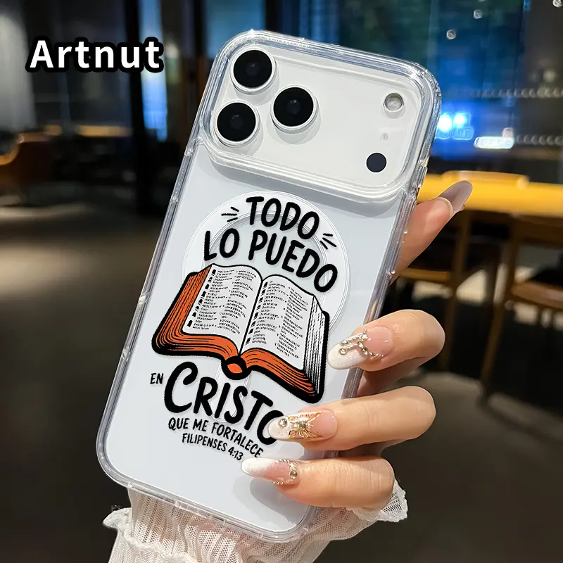 Magnetic Smartphone Case for iPhone 17 Pro Max - Bible Verse Aesthetic Christian Pattern, Hard Acrylic Back, Soft TPU Edge, Shock-Resistant Handheld Cellphone Protection Cover with Wireless Compatibility for Girls, Casing