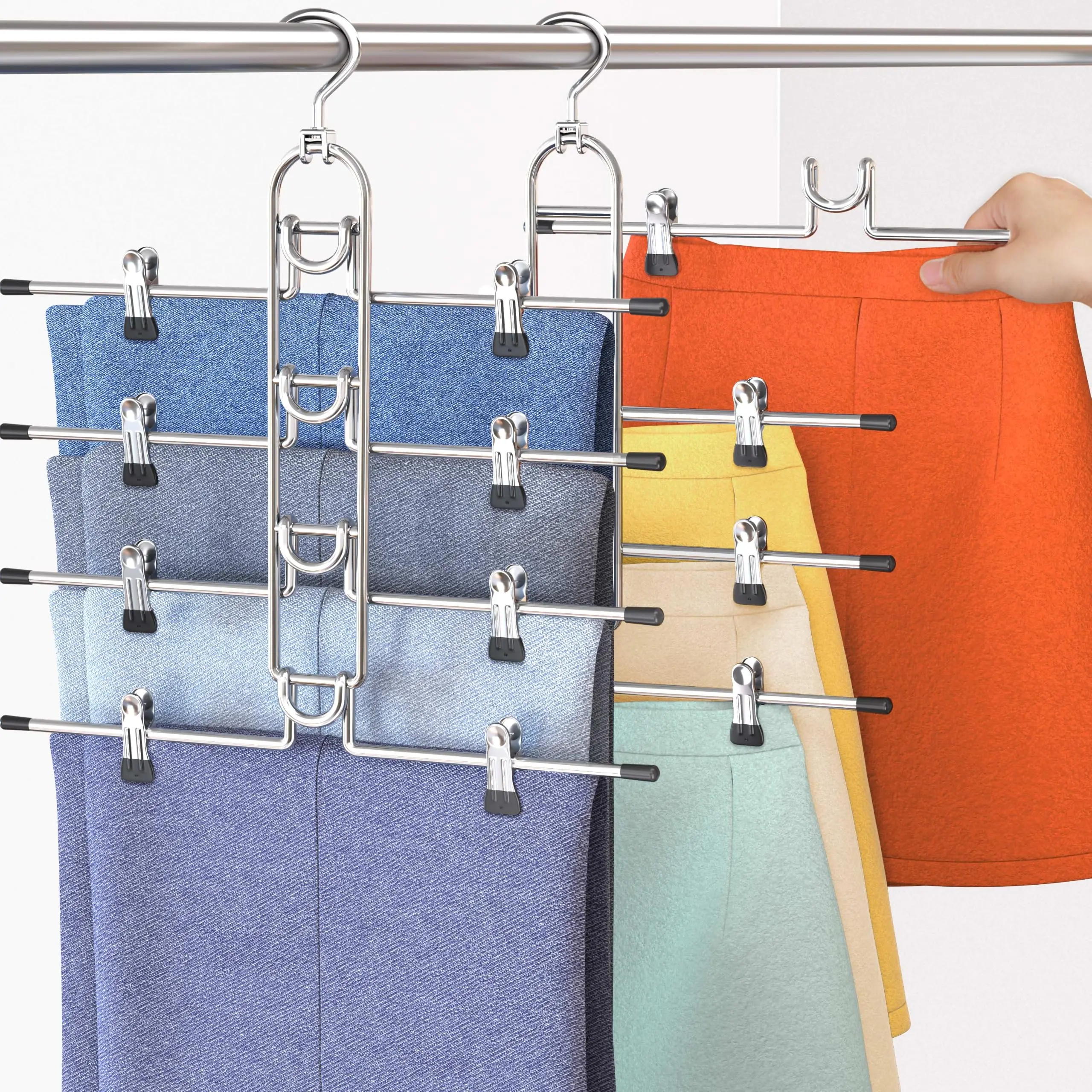 【Back to School】Lumigens Pants Hangers With Clips, Newly Upgraded Detachable Space Saving Hangers for Skirts, Shorts & Trousers with Non slip clip,Heavy Duty Skirt Hangers - Hanging Closet Organizer And Storage,Patent Pending