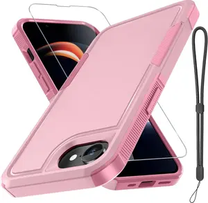 For iPhone 16E Case with Screen Protector – Military Grade Shockproof Protective Cover with Wrist Lanyard Strap for 2025 Release, Cute Pink