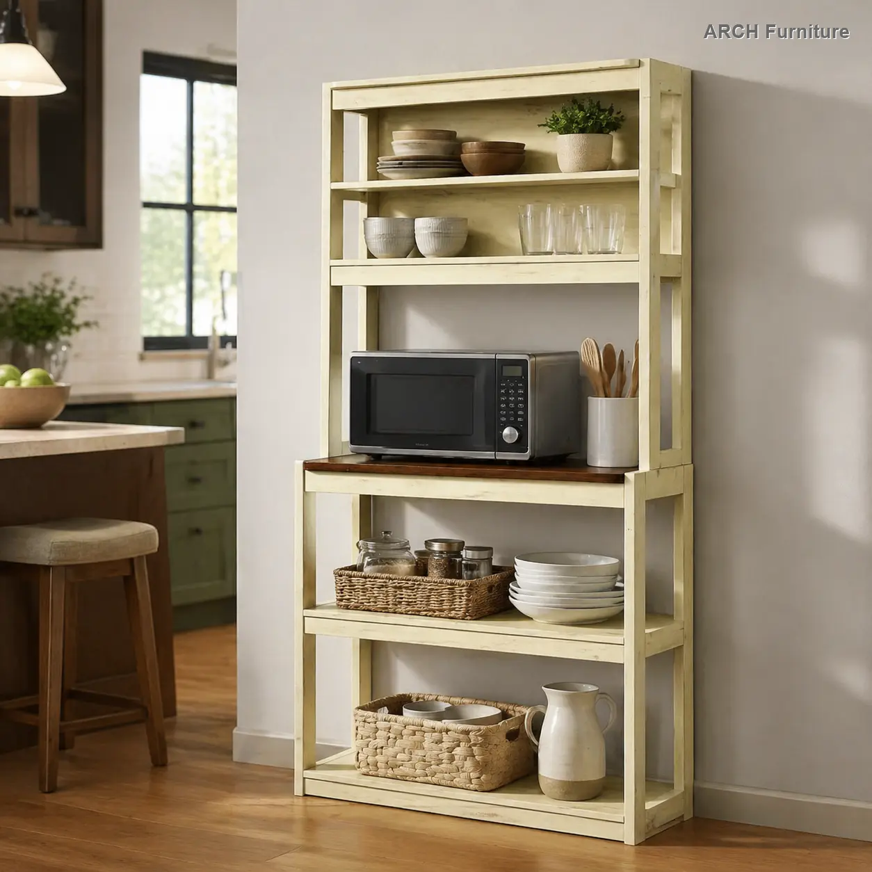 5-Tier Freestanding Multipurpose Baker's Rack - 39.37" White & Rustic Brown Indoor Furniture, Adjustable Shelves, Solid Wood, Kitchen Storage, Easy Setup, Freestanding Baker's Racks, Multipurpose Baker's Racks