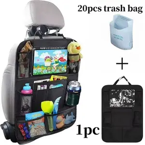 Rear seat organizer for cars with a 10" clear tablet holder, multi-pocket waterproof car seat organizer with cup holders and tissue pocket, easy-install rear seat storage bag for kids’ road trips, SUVs, and trucks interior