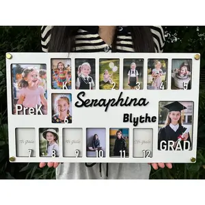 School Picture Frame Pre K to Graduation,Personalized Wooden School Years Photo Frame K-12 & Collage Frame, Graduation Picture Frame, Custom Graduation Gifts & Party (White) Decor Wall