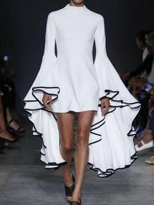 women's plain flounce sleeve long sleeve dress, chic elegant fashion casual mock neck short dress for daily outdoor wear, women dress for spring fall