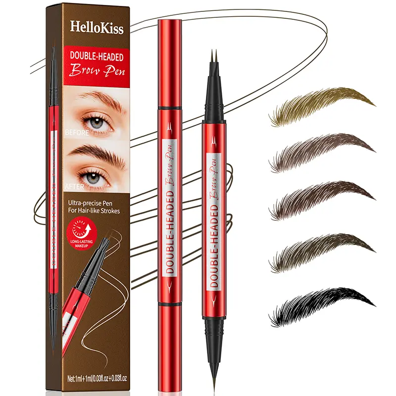 Dual-Ended Waterproof Brow Pen with Dual-Tip, Soft Brush – Easy-to-Use, Sweat-Proof, Smudge-Resistant, Natural Brow Defining & Filling Tool for Daily Eye Makeup