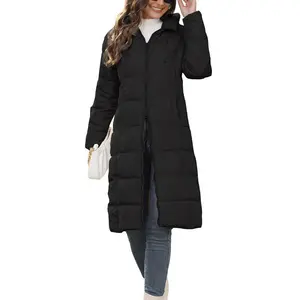 Women’s Long Puffer Jacket – Warm Winter Quilted Coat with Long Sleeves, Zip Closure, and Hood