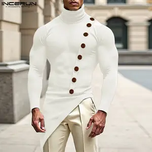 INCERUN 2025 Autumn Men's Retro High-Neck Knitwear - Simple Long-Sleeve Plain Basic Casual Top, Warm Comfortable Fabric, Ideal for Daily Wear and Parties