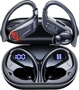Wireless Earbuds Bluetooth 5.3 Sports Over-Ear Headphones with Earhooks, 120H Playtime, Waterproof, LED Power Display, Black