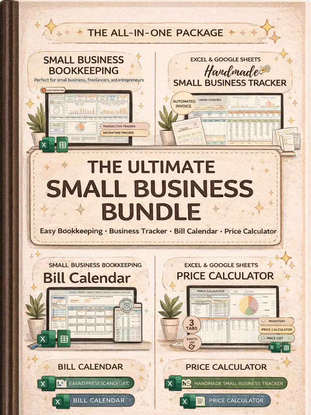 2026 Small Business Paper-Based Accounting Supplies Bundle - Paperback with Automated Bookkeeping, Google Sheet/Excel Business Tracker, Inventory Manager, Order Organizer, Handmade Product Pricing Calculator, Smart Bill Calendar