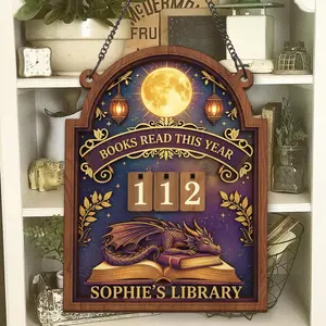 Personalized Dragon Reading Tracker Sign, Fantasy Book Tracker, Custom Library Decor, Books Read Display, Wooden Book Lover Gift
