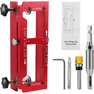 Door Hinge Jig,  Alloy Door Hinge Template Kit for Router, Adjustable Mortise Fits Door Hinges 2.5" to 5" Length & /4" Door Thickness, 1/4" R, 5/8" R & Square Corner