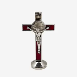 Red St. Benedict Religious Car Cross Decor, 3x1.75" Compact Dashboard Crucifix Ornament