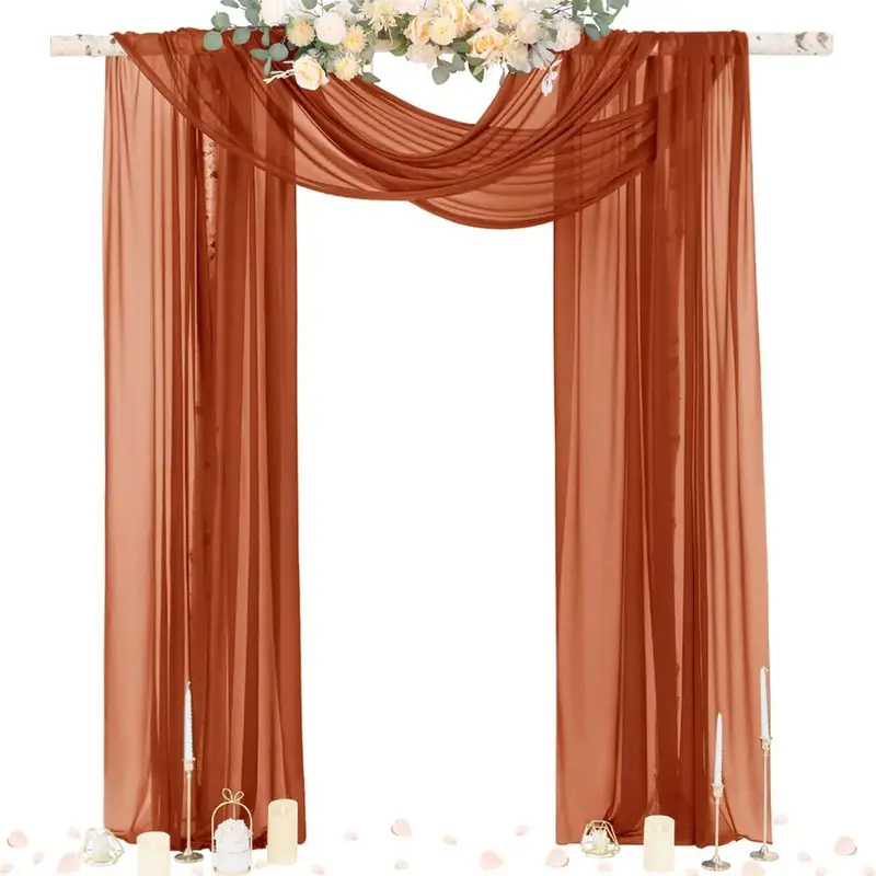 Wedding Arch Draping Fabric 29" x 20Ft 1 Panel Terracotta Sheer Outdoor Curtain Drapes Extra Long for Wedding Ceremony Birthday Party Decoration