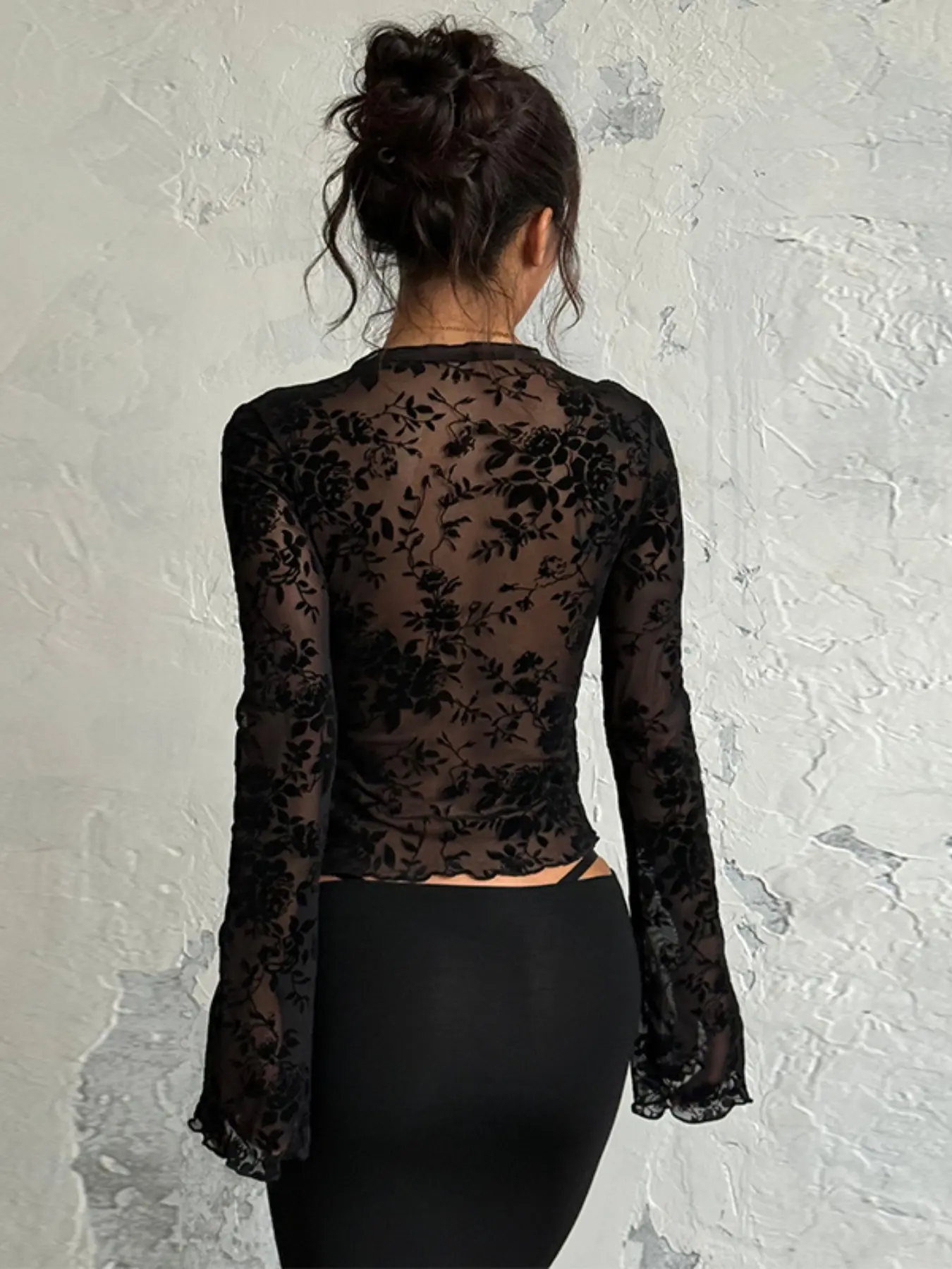 lace top flounce flare dress Miss Circle Women Fabiola Lace Trim Silver Net Top Mini Flare Chiffon Dress