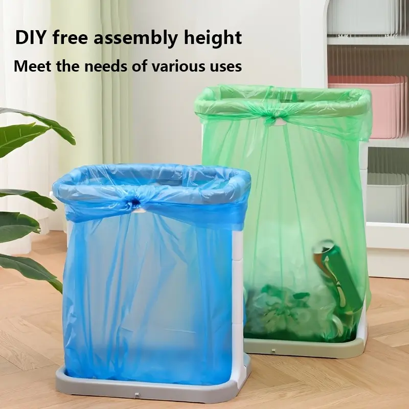 Large Capacity Outdoor Garden Folding Trash Can Stand, Includes 1 Trash Bin + 1 Roll of Bags, Portable Camping Waste Holder, Adjustable Height