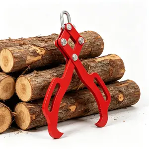 18" Log Lifting Tongs, 2-claw forged steel grabber with fixed ring, 2000 lb capacity, heavy-duty wood skidding and logging tool for tractors and ATVs, rustproof powder-coated red