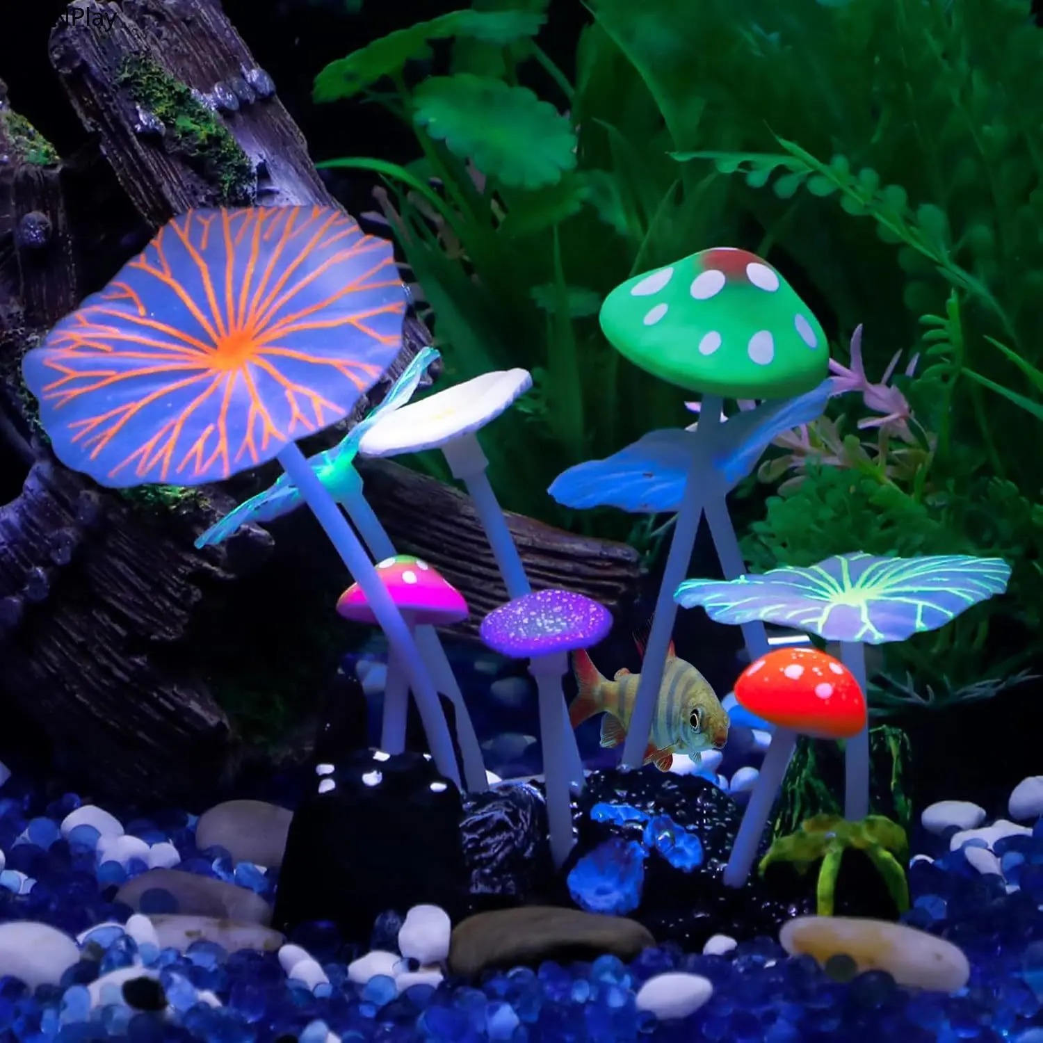 Silicone Aquarium Decor, Glow-in-the-Dark Realistic Floating Plant Ornament, Colorful Iridescent Jellyfish and Coral Aquarium Supplies, Fish Tank Aquarium