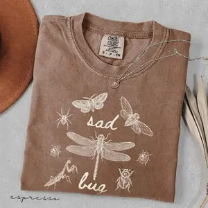 Sad Bug Summer Comfort Colors Shirt  Vintage Insect Graphic Tee  Cottagecore Nature Lover Bug Aesthetic T-Shirt, Ready to Go, No Effort Needed, Fun Graphics