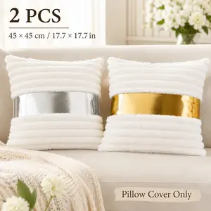 Two-Pack Rabbit Fur Drawstring Pillow Covers, 45cm X 45cm (17.7 Inches), Ideal for Living Room, Bedroom, Outdoor Use