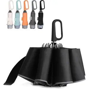Inverted Umbrella with Carabiner Handle, Compact Wind Proof Umbrellas For Rain and Sun Protection, Portable Reverse Folding Umbrella, Car Umbrella for Women Men, 10 Ribs