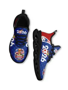 Men's USA 2026 Soccer Red Blue Star Stripe Soccer Ball Print Lace-Up Low Top Sports Shoes, Classic Chunky Sneakers, Comfortable Running Walking Casual Shoes, Perfect for Match Days Fan Events, Breathable Plus Size